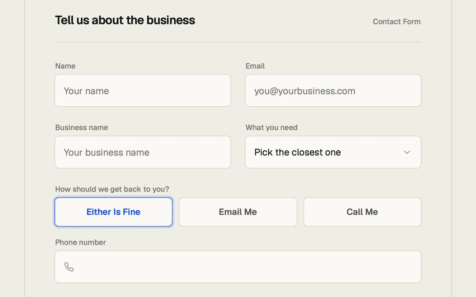 The enquiry form, with the fields it asks for