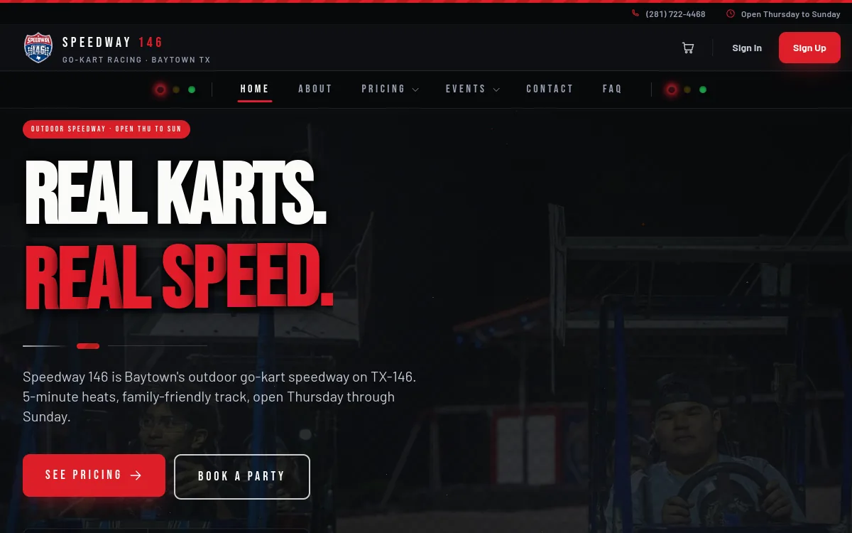 The Speedway 146 website on a desktop