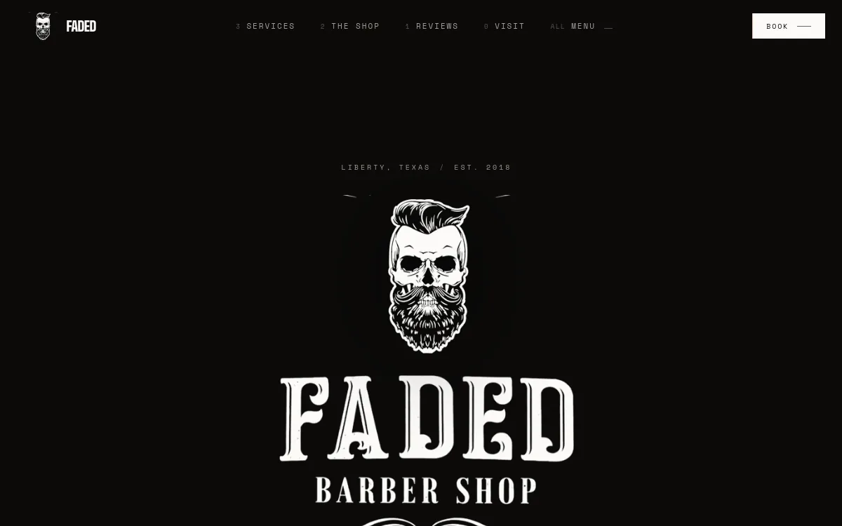 The Faded Barber Shop website on a desktop