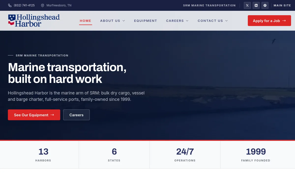 The Hollingshead Harbor website on a desktop